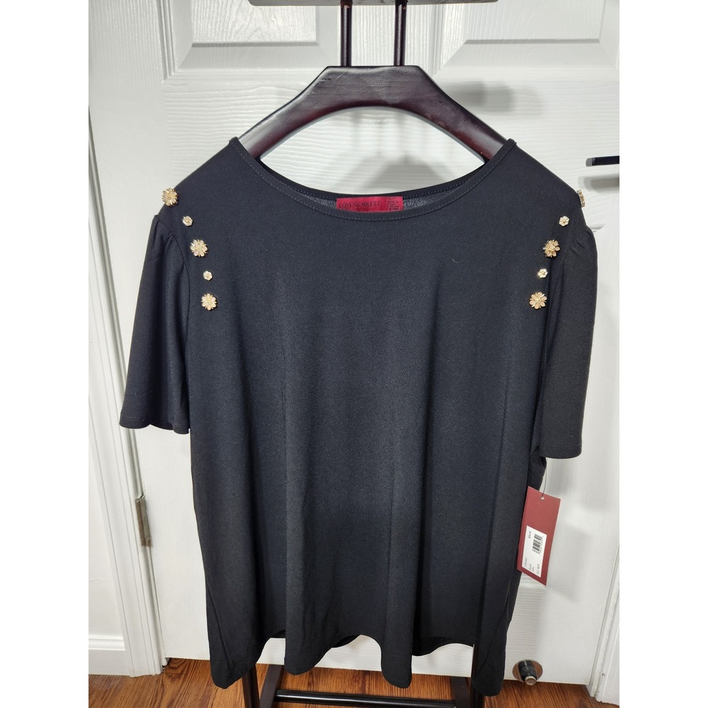 Love Scarlett Black Floral Embellished Puff Sleeve Top Blouse 1X NWT